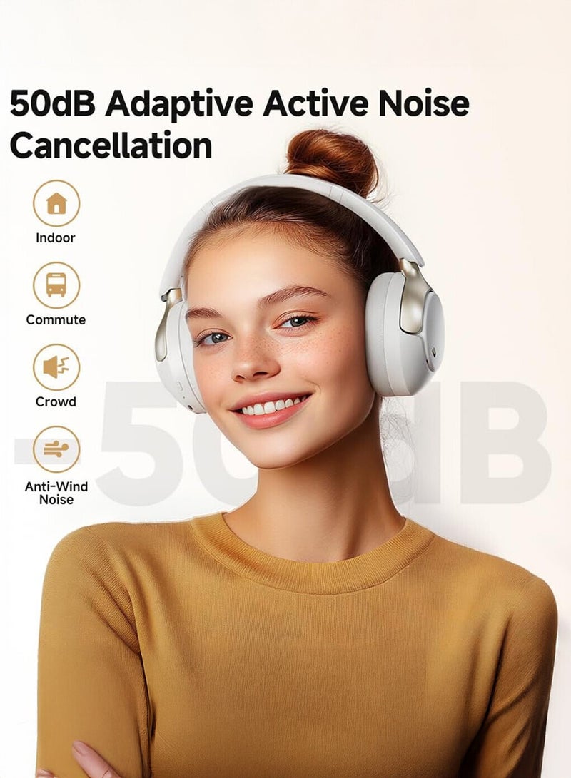 QCY H3 PRO Over Ear Headphones Adaptive ANC, Wired & Wireless Connectivity, 50dB Active Noise Cancellation with Multiple Modes, LDAC Hi-Res Wireless Audio, 55H Playtime, Custom EQ via App - White - Image 2