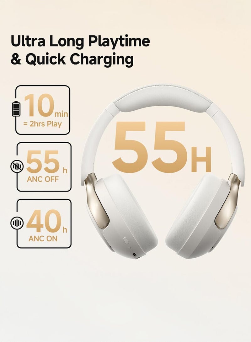 QCY H3 PRO Over Ear Headphones Adaptive ANC, Wired & Wireless Connectivity, 50dB Active Noise Cancellation with Multiple Modes, LDAC Hi-Res Wireless Audio, 55H Playtime, Custom EQ via App - White - Image 5