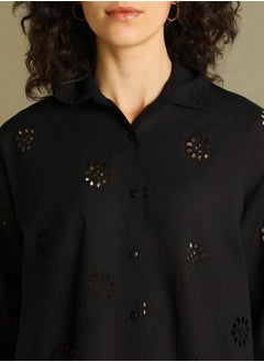 Dennis Lingo Black Self-Design Shirt for Women - Relaxed Fit, Versatile  - Image 3
