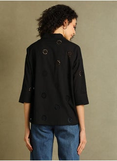 Dennis Lingo Black Self-Design Shirt for Women - Relaxed Fit, Versatile  - Image 2