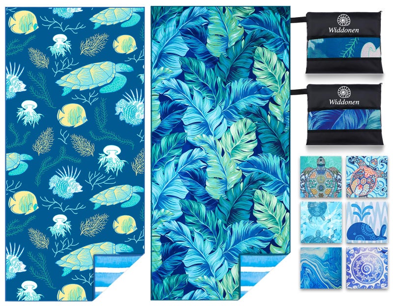 Widdonen 2 Pack Microfiber Thin Lightweight Beach Towel Sand Free Quick Dry Absorbent Compact Towels for Swimming Pool Camping Beach Accessories Large Easy Pack Travel Things for Vacation Essentials Adult Gift - Image 1