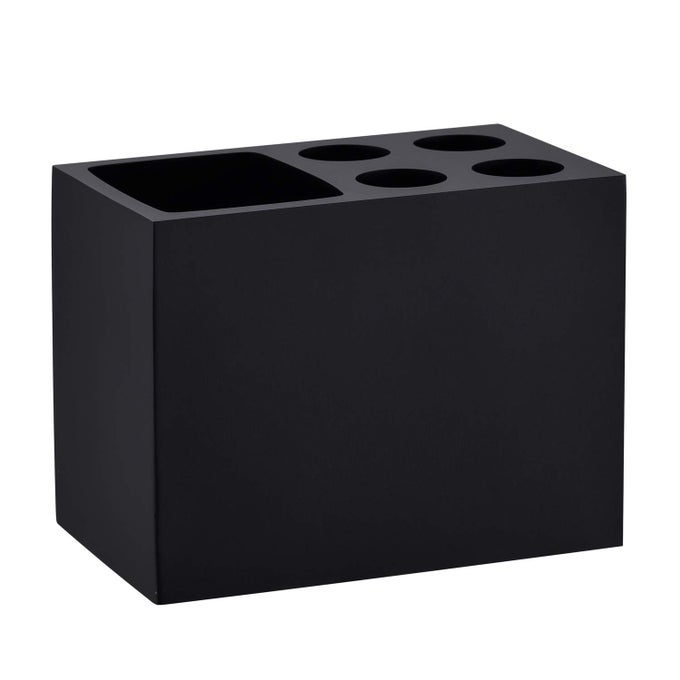 RESIN BLACK TOOTHBRUSH HOLDER 5 SLOTS TOOTHBRUSH HOLDER MATTE BLACK BATHROOM STORAGE STAND DISPENSER ORGANIZER SET FOR TOOTHBRUSHES MAKEUP BRUSHES AND MORE