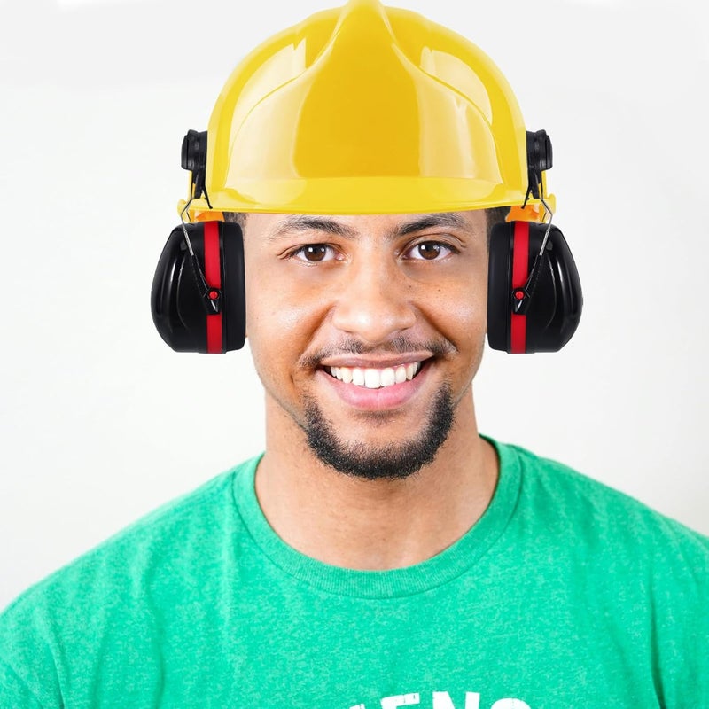 Safety Helmet Noise-canceling Earmuffs for Construction Site Hearing Protection, Hard Hat Attached Sound Proof Ear Muffs, Black and Red Noise Reduction Work Earmuffs - Image 5