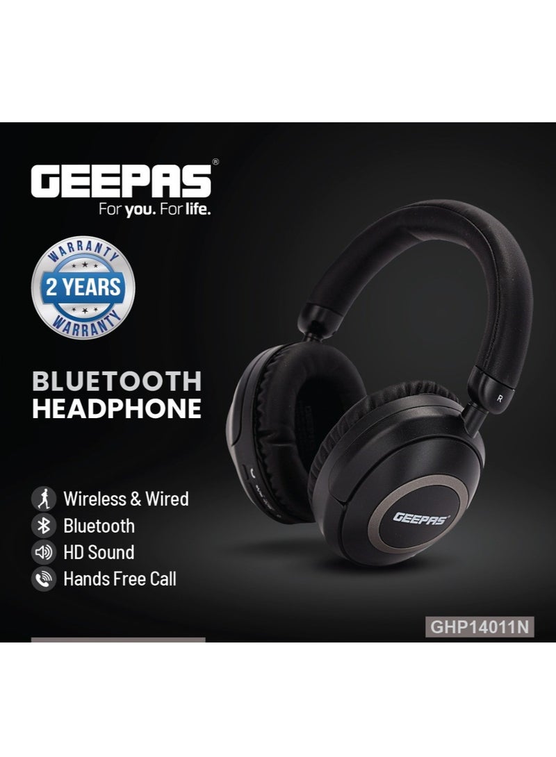 Bluetooth Headphone - Over Ear Headphones Wireless/Wired, Foldable Headset With Deep Bass | Bluetooth 5.0, 10 Meters Range With FM/SD/AUX | Adjustable Band | 8 Hours Working| GHP14011N Black