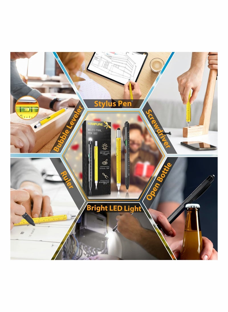 Y&D Tools Gifts for Men Multitool Pen - Cool Gadgets Dad Unique Birthday Who Have Everything Engineer Woodworker Carpenter, Pocket Multi Tool with Light, Stylus, Ruler, Screwdriver  - Image 2