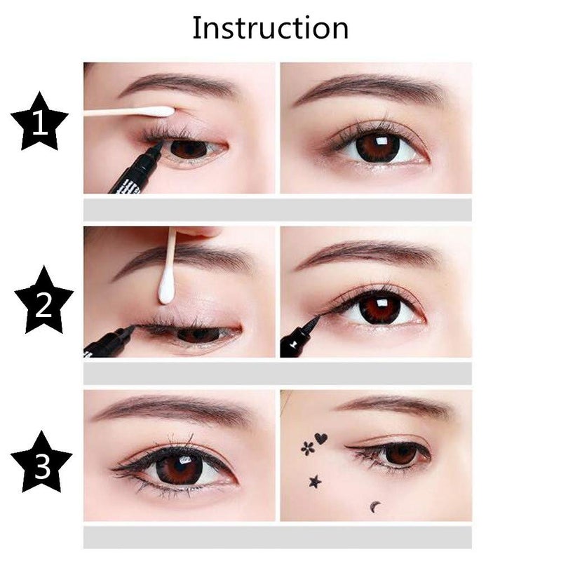 Pinkiou 2 in 1 Double-headed Liquid Eyeliner Pen Stamp Super Slim Gel Felt Tip High Pigment Black Waterproof Smudgeproof Long Lasting Makeup Tool(Heart) - Image 3