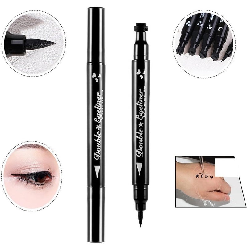 Pinkiou 2 in 1 Double-headed Liquid Eyeliner Pen Stamp Super Slim Gel Felt Tip High Pigment Black Waterproof Smudgeproof Long Lasting Makeup Tool(Heart) - Image 4