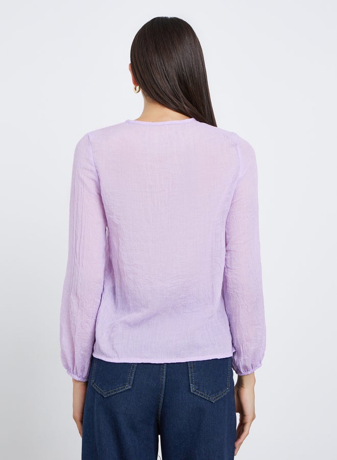 Take Two Lilac Long Sleeve Shirt with Floral Detail - Image 5