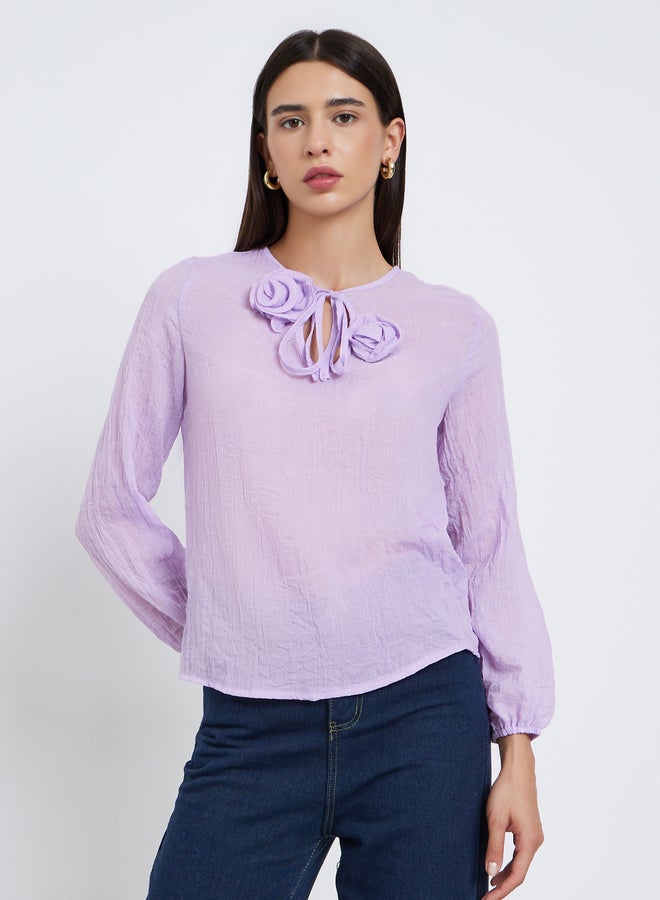 Take Two Lilac Long Sleeve Shirt with Floral Detail - Image 3