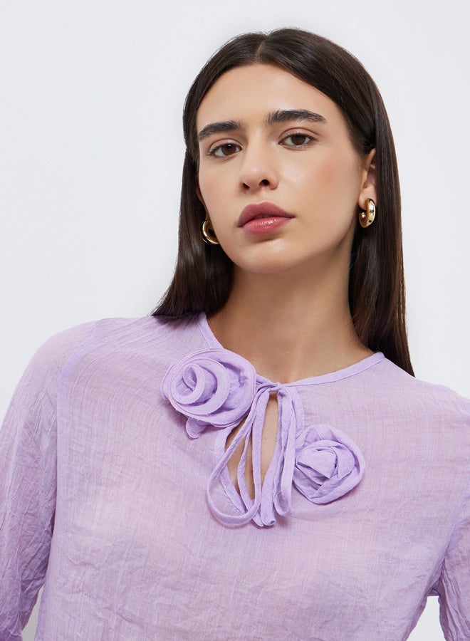 Take Two Lilac Long Sleeve Shirt with Floral Detail - Image 4
