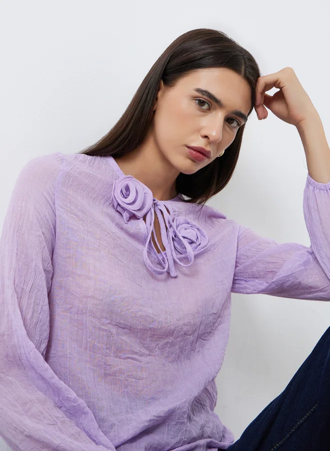 Take Two Take Two Lilac Long Sleeve Shirt with Floral Detail