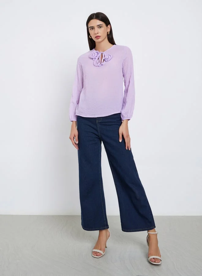Take Two Take Two Lilac Long Sleeve Shirt with Floral Detail