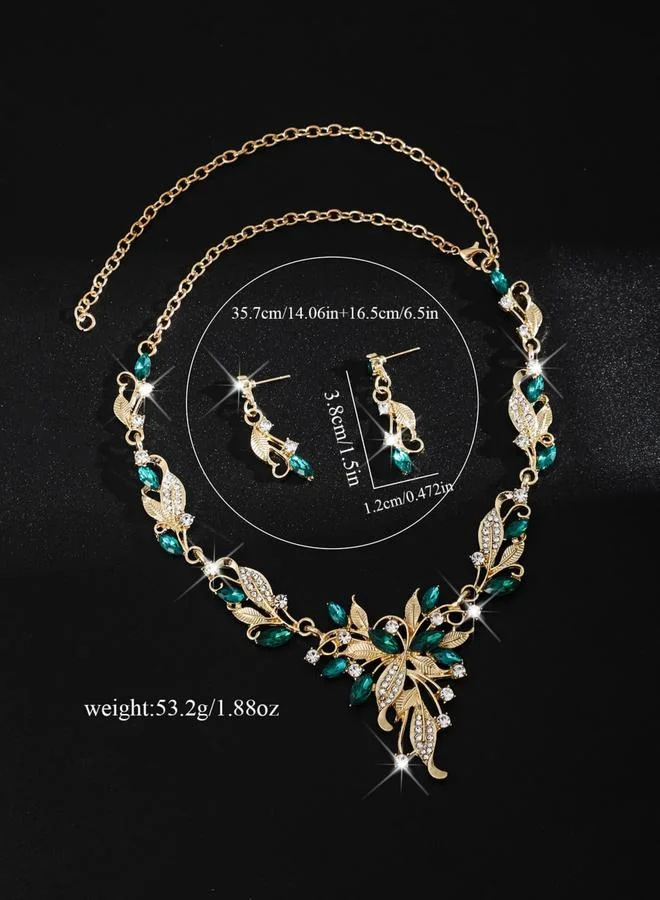 Take Two  2-Piece Leaf Shape Embellished Necklace and Earrings Jewelry Set for Women | Best Price UAE