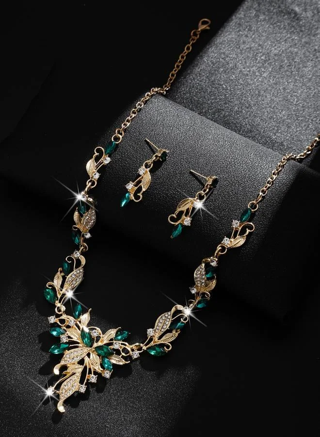 Take Two  2-Piece Leaf Shape Embellished Necklace and Earrings Jewelry Set for Women | Best Price UAE