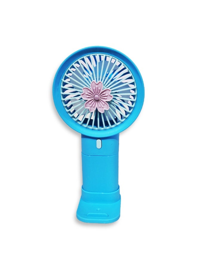 Mini handheld fan Q374F , cute design with bright and blue color, small size and easy to carry by hand or put in bag, equipped with USB rechargeable battery, on/off button 3 speeds with LED light, nice summer and birthday gift for kids and adults, high quality and easy to use - Image 1