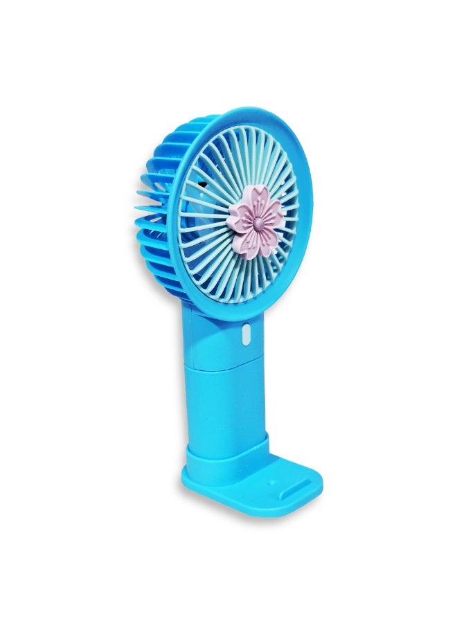 Mini handheld fan Q374F , cute design with bright and blue color, small size and easy to carry by hand or put in bag, equipped with USB rechargeable battery, on/off button 3 speeds with LED light, nice summer and birthday gift for kids and adults, high quality and easy to use - Image 3