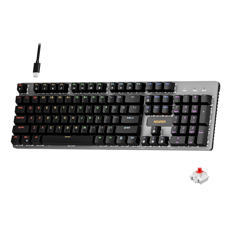 Newmen GM325Pro Mechanical Keyboard104 Keys Rainbow LED Backlit Wired Gaming KeyboardsHotSwap Metal Panel ABS Black Keycaps Gaming Mechanical Keyboard for Windows Laptop PC Linear Red Switches - Image 2