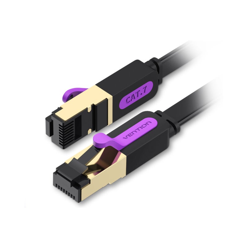كبل إيثرنت Cat7: كبل مسطح من البولي فينيل كلوريد بطول 1.5 متر - نقل عالي السرعة المستقر بسعة 10 جيجابايت، مواصلات نحقية نقية من النوع 8P8C لجهاز سطح المكتب، الكمبيوتر المحمول، جهاز التوجيه، المودم - Image 1