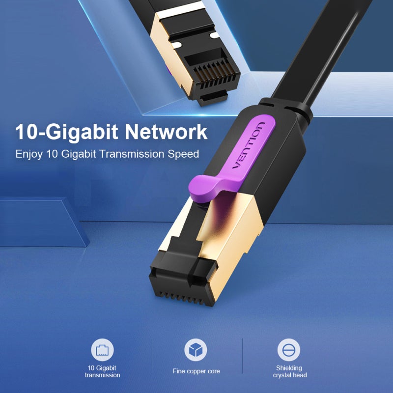 كبل إيثرنت Cat7: كبل مسطح من البولي فينيل كلوريد بطول 1.5 متر - نقل عالي السرعة المستقر بسعة 10 جيجابايت، مواصلات نحقية نقية من النوع 8P8C لجهاز سطح المكتب، الكمبيوتر المحمول، جهاز التوجيه، المودم - Image 2