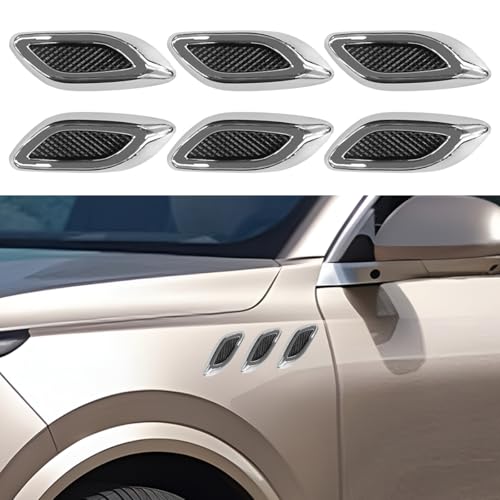 LHDOS 6PCS Car Exterior Hood Side Door Air Vent Cover Glossy Auto Fenders Trim Intake Grille Decorative Sticker ABS Hood Spoiler Bumper Side Vent Decal Decoration for Most Cars Silver - Image 1