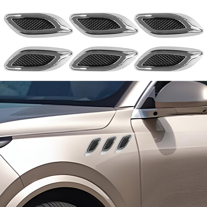 LHDOS 6PCS Car Exterior Hood Side Door Air Vent Cover Glossy Auto Fenders Trim Intake Grille Decorative Sticker ABS Hood Spoiler Bumper Side Vent Decal Decoration for Most Cars Silver - Image 3
