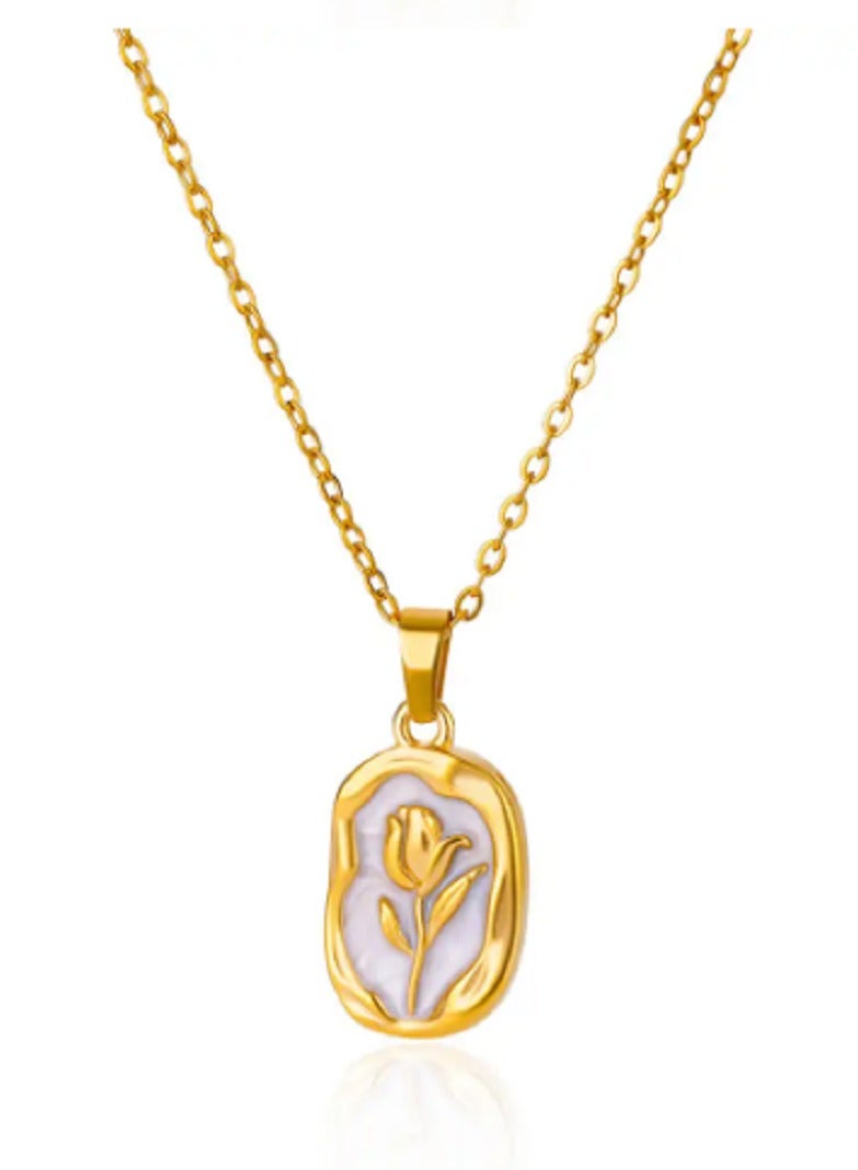 WARD Women's Necklace Stainless Steel Gold Plated Floral Pendant Necklace - Image 1