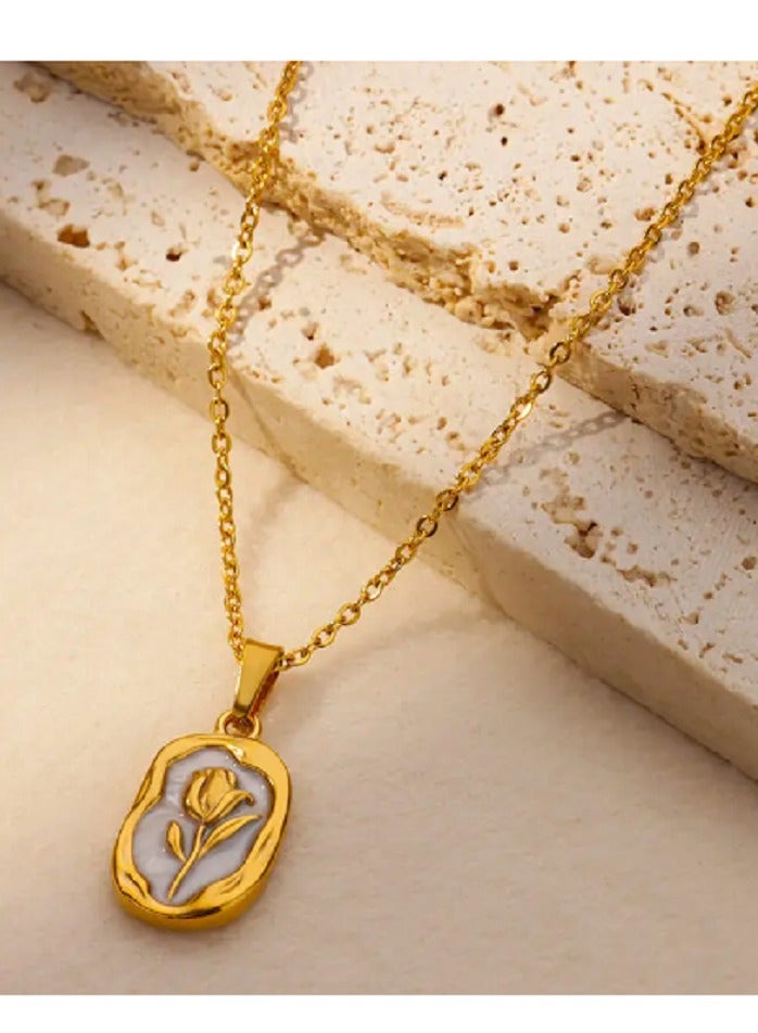 WARD Women's Necklace Stainless Steel Gold Plated Floral Pendant Necklace - Image 2