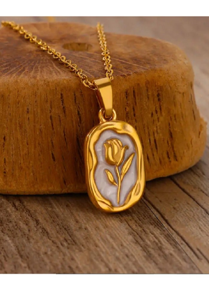 WARD Women's Necklace Stainless Steel Gold Plated Floral Pendant Necklace - Image 3