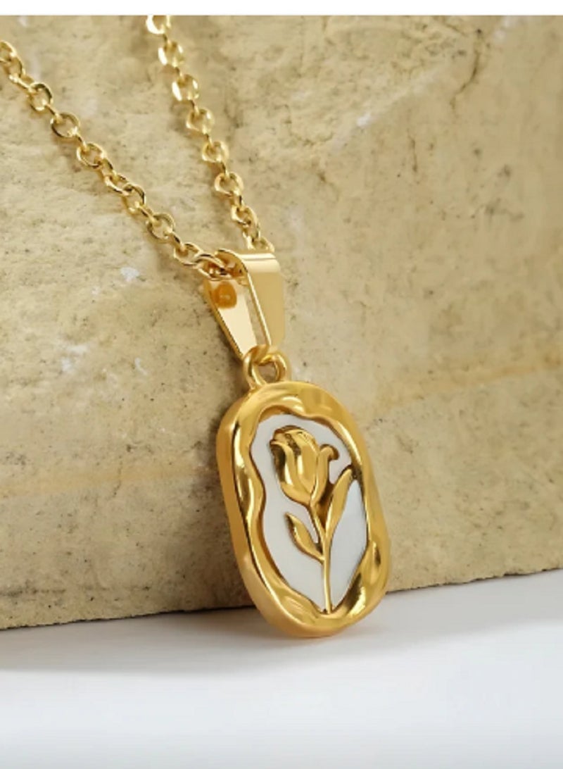 WARD Women's Necklace Stainless Steel Gold Plated Floral Pendant Necklace - Image 4
