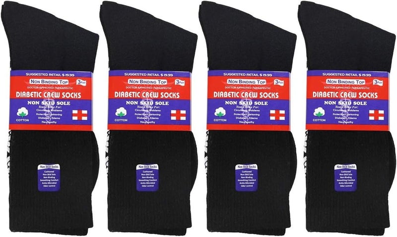 Diamond Star Mens Women Diabetic Loose Top Therapeutic Anti Slip Non Skid Gripper Soft Cotton Full Cushioned Crew Socks 1013 Black  6 Pairs - Image 5