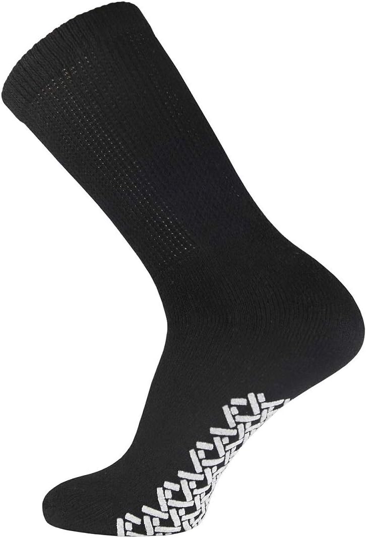 Diamond Star Mens Women Diabetic Loose Top Therapeutic Anti Slip Non Skid Gripper Soft Cotton Full Cushioned Crew Socks 1013 Black  6 Pairs - Image 2