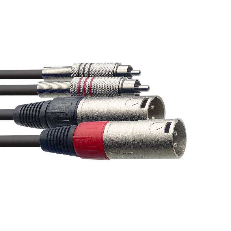 Stagg STC3CMXM Male XLR to Male RCA Twin Cable, Black - 10ft. - Image 2