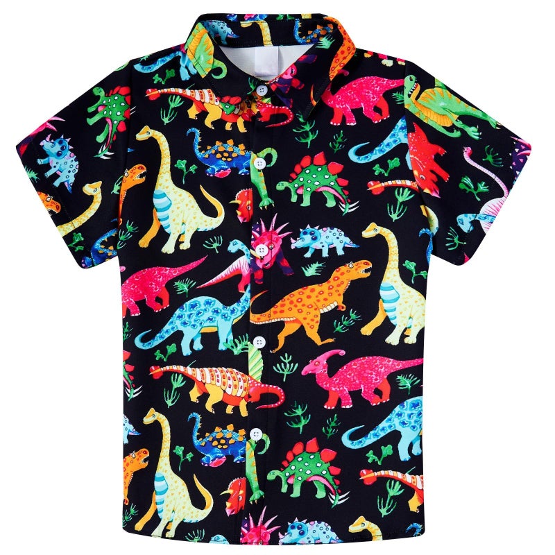 uideazone 5-6T Little Boys Kids Button Down Shirt 5t 3D Printing Hawaiian Short Sleeve Shirts Funny Tropical Dinosaur Aloha Tops Coats - Image 1