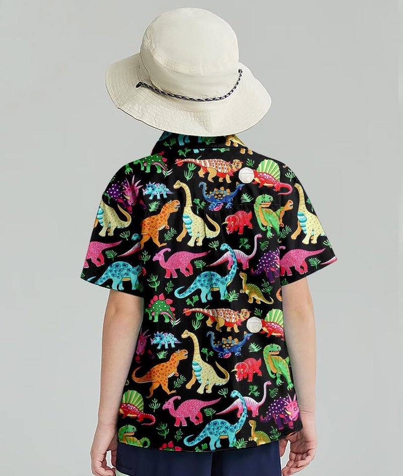 uideazone 5-6T Little Boys Kids Button Down Shirt 5t 3D Printing Hawaiian Short Sleeve Shirts Funny Tropical Dinosaur Aloha Tops Coats - Image 4