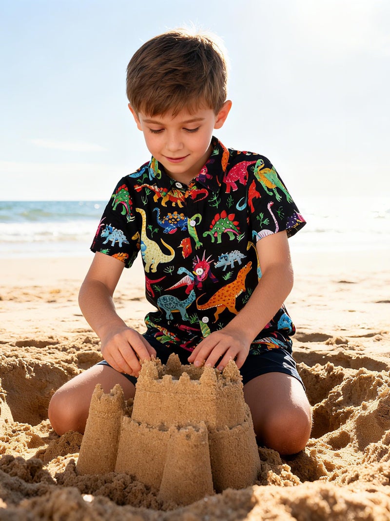 uideazone 5-6T Little Boys Kids Button Down Shirt 5t 3D Printing Hawaiian Short Sleeve Shirts Funny Tropical Dinosaur Aloha Tops Coats - Image 5