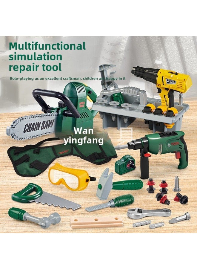 Toys Children's Simulation Electric Maintenance Tools Light Music Play House Electric Saw Electric Drill Screw Toy-Colour:G208 Electric Drill + Safety Helmet 【set】 - Image 2