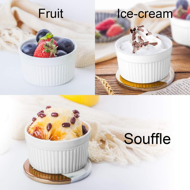 أكغوان 6 أونصة أطباق سوفليه بورسلين، راميكين للخبز، أطباق كريم بروليه، كوب بودينغ سيراميك للمربى، الآيس كريم والحلويات، أبيض نقي، مجموعة من 12 قطعة - Image 5