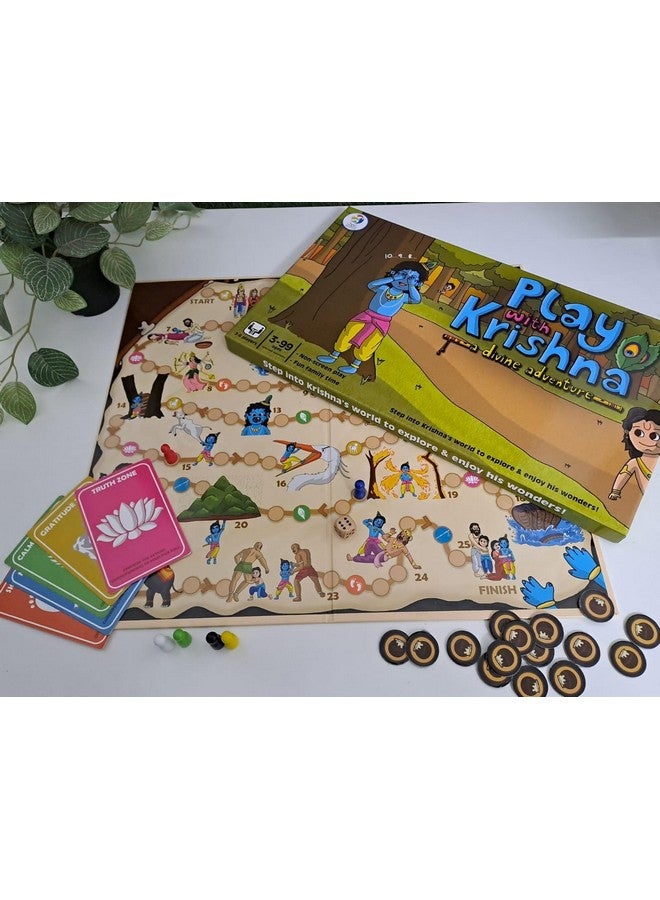 AVINYA Play with Krishna Board Game - A Divine Adventure Board Game for Adults and Kids 3+, Learn & Explore Krishna’s Adventures, Culturally Enriching and Engaging Proudly Made in India - Image 3
