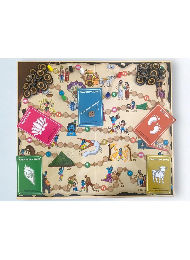 AVINYA Play with Krishna Board Game - A Divine Adventure Board Game for Adults and Kids 3+, Learn & Explore Krishna’s Adventures, Culturally Enriching and Engaging Proudly Made in India - Image 4