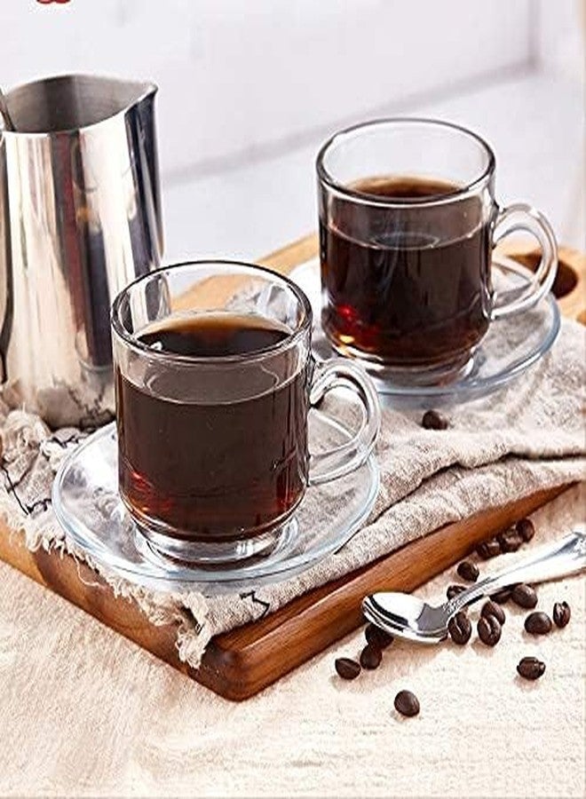 VILON Italian Premium Glass Tea Cup Set | Coffee Mugs with Handle Transparent Drinking Cup for Milk, Cappuccino, Hot Chocolate & Cold Beverages | 210ml | Set of 6 (Plain Teacup 180MLC) - Image 4