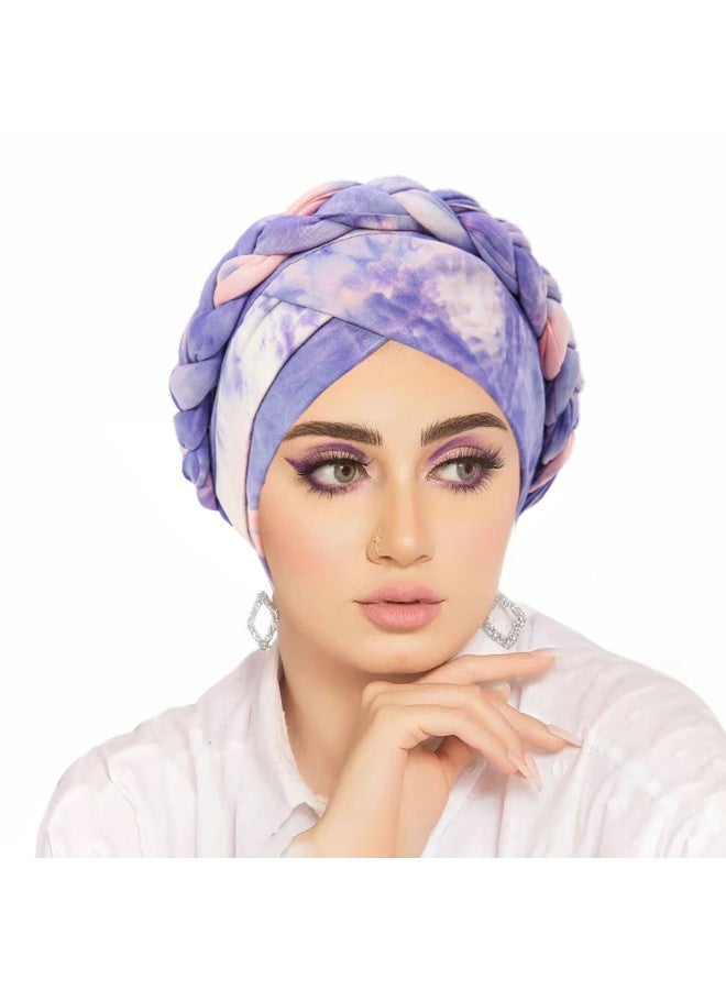حجاب عمامة نسائي من القماش العريض بتصميم مضفر، غطاء رأس داخلي مطاطي - Image 1