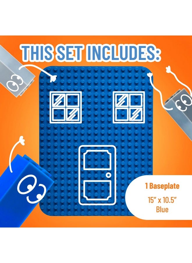 Strictly Briks Strictly Briks Compatible with Lego Duplo Classic Big Briks Baseplate 15" x 10.5" Large Building Brick Baseplate | Large Pegs for Toddlers | Single Blue Flat Bottom Base Plate  - Image 3