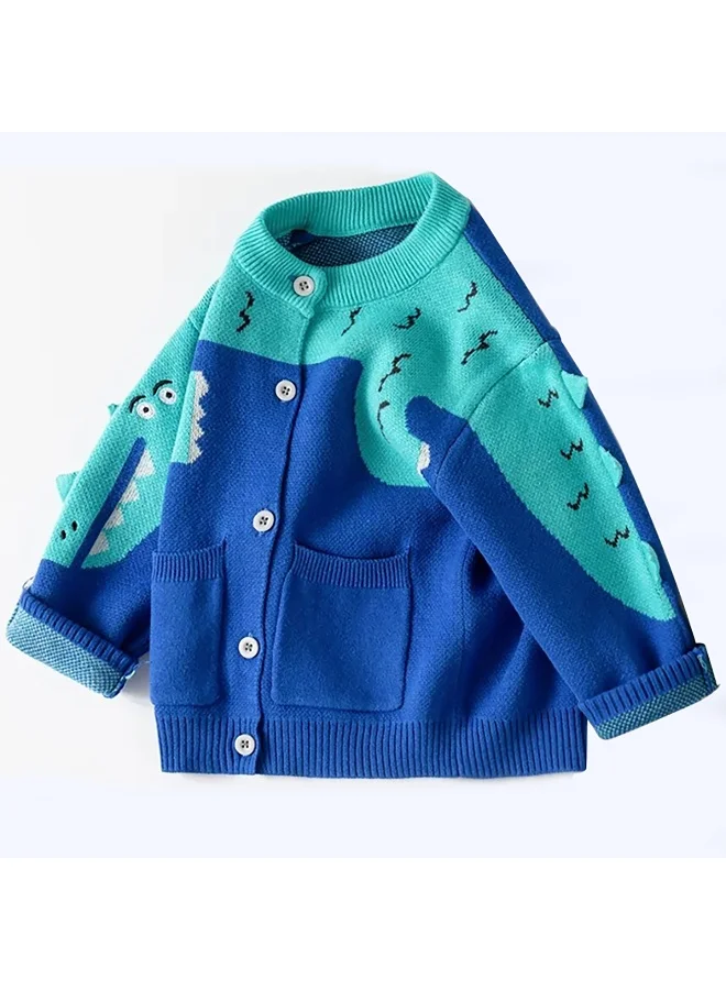 LITTLE SURPRISE BOX Turquoise Blue Dinosaur Cardigan/Warmer/Sweater for Toddlers & Kids