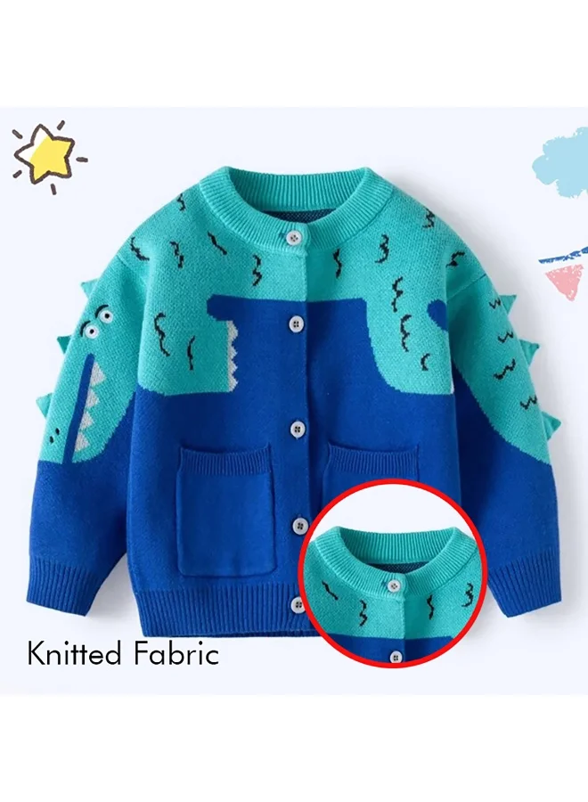 LITTLE SURPRISE BOX Turquoise Blue Dinosaur Cardigan/Warmer/Sweater for Toddlers & Kids