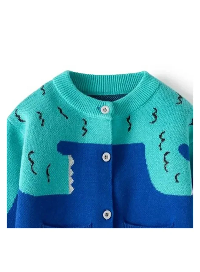 LITTLE SURPRISE BOX Turquoise Blue Dinosaur Cardigan/Warmer/Sweater for Toddlers & Kids