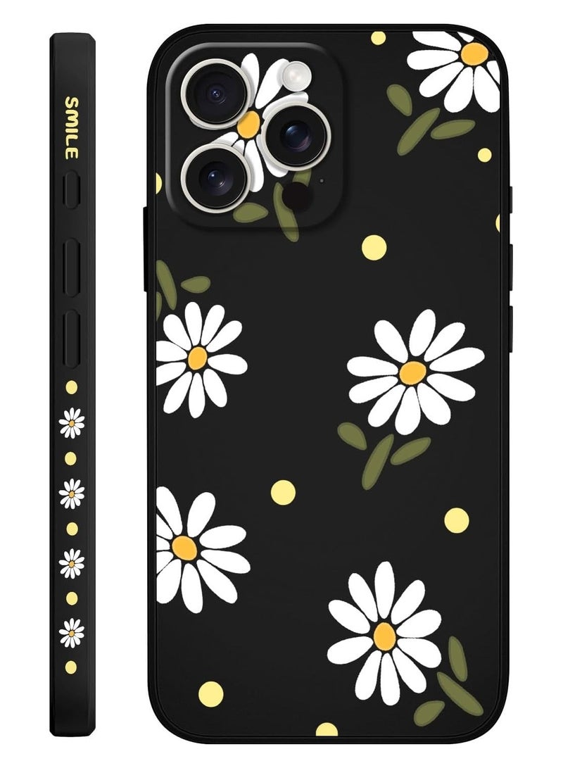 for iPhone 16 Pro Max Case Scratch Resistant Soft Slim Fit Floral Phone Cover for iPhone 16 Pro Max 6.9 inch-Daisy Black - Image 1