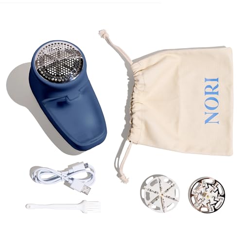 Nori Trim Fabric Shaver - Lint Remover for Clothes & Furniture Couch Pilling - Sweater Pill Remover - Clothes Shaver with 6 Precision Blades - Wireless and Rechargeable - Navy - Image 1