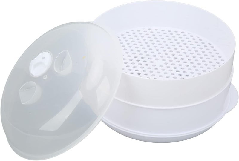 GLOGLOW Steamed Grid PP Plastic Material, HeatResistant with Transparent Cover, Ergonomic Handles, Large and Medium Sizes Available Microwave Steamer, DualLayer, Nan (Medium Double Layer) - Image 2