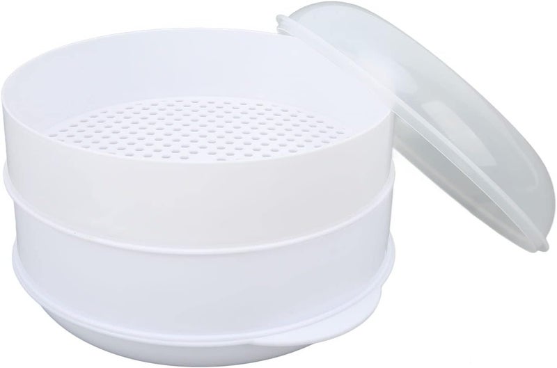 GLOGLOW Steamed Grid PP Plastic Material, HeatResistant with Transparent Cover, Ergonomic Handles, Large and Medium Sizes Available Microwave Steamer, DualLayer, Nan (Medium Double Layer) - Image 4