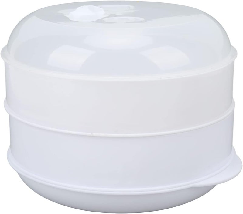 GLOGLOW Steamed Grid PP Plastic Material, HeatResistant with Transparent Cover, Ergonomic Handles, Large and Medium Sizes Available Microwave Steamer, DualLayer, Nan (Medium Double Layer) - Image 3